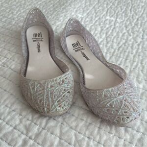 Iridescent sparkle ballet flat sandals